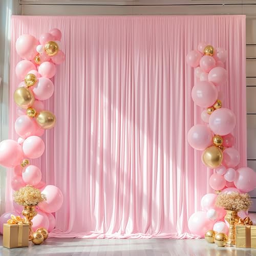 PARTISKY 10x10ft Pink Backdrop Curtains for Wedding Parties Wrinkle Free Pink Curtains Photo Backdrop Drapes for Photography Birthday Baby Shower Soft Fabric Party Backgournd for Photoshoot 5x10ft, 2 Panels - Image 1