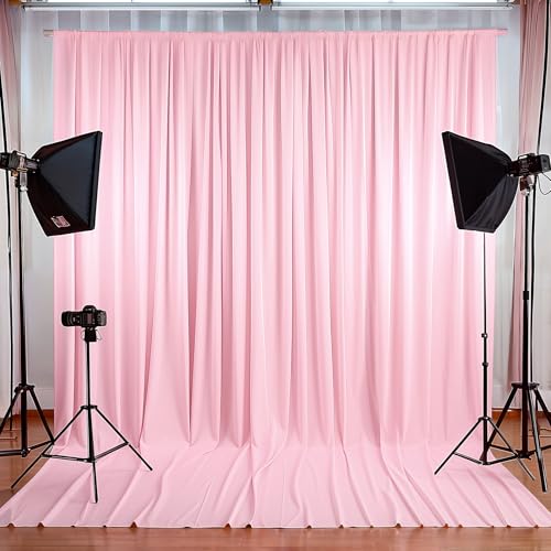 PARTISKY 10x10ft Pink Backdrop Curtains for Wedding Parties Wrinkle Free Pink Curtains Photo Backdrop Drapes for Photography Birthday Baby Shower Soft Fabric Party Backgournd for Photoshoot 5x10ft, 2 Panels - Image 4