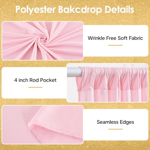 PARTISKY 10x10ft Pink Backdrop Curtains for Wedding Parties Wrinkle Free Pink Curtains Photo Backdrop Drapes for Photography Birthday Baby Shower Soft Fabric Party Backgournd for Photoshoot 5x10ft, 2 Panels - Image 2