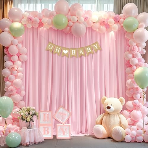 PARTISKY 10x10ft Pink Backdrop Curtains for Wedding Parties Wrinkle Free Pink Curtains Photo Backdrop Drapes for Photography Birthday Baby Shower Soft Fabric Party Backgournd for Photoshoot 5x10ft, 2 Panels - Image 5