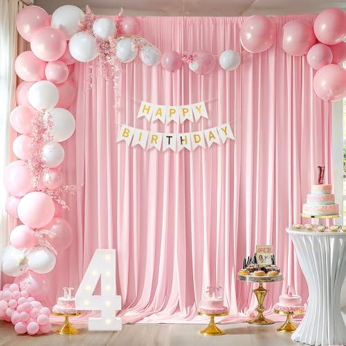 PARTISKY 10x10ft Pink Backdrop Curtains for Wedding Parties Wrinkle Free Pink Curtains Photo Backdrop Drapes for Photography Birthday Baby Shower Soft Fabric Party Backgournd for Photoshoot 5x10ft, 2 Panels - Image 3