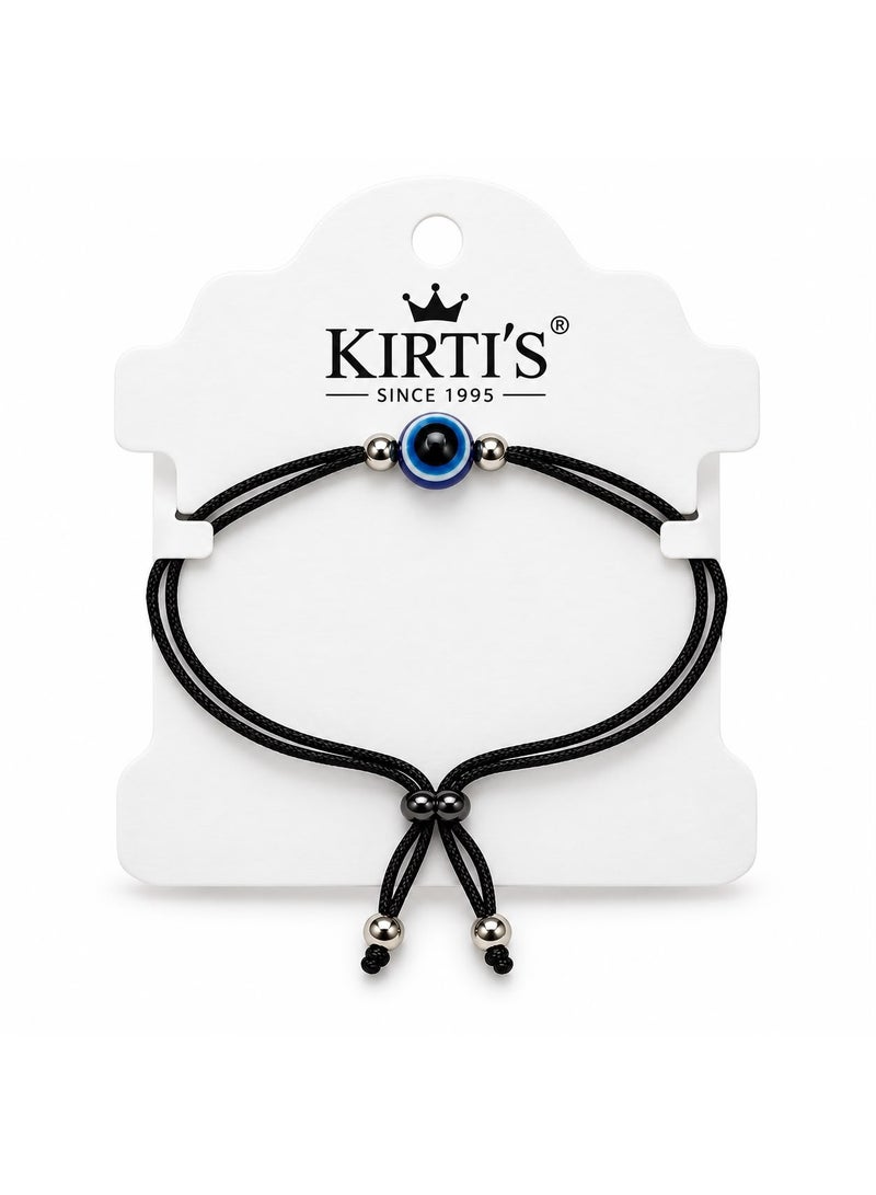 Women's Adjustable Black Cord Anklet with Blue Evil Eye Charm and Silver-Tone Beads - Image 5