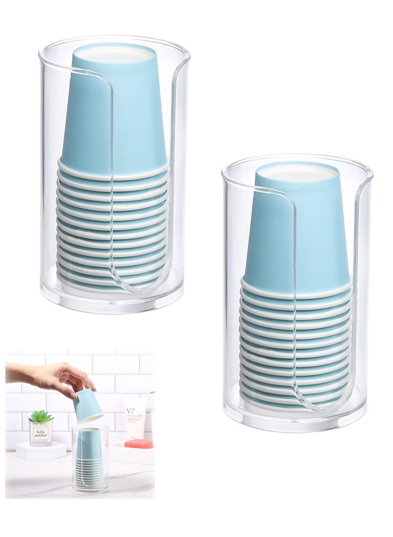 SYOSI 2 Pack Plastic Small Disposable Paper Cup, Dispenser Storage Holder for Bathroom Vanity Countertop's Rinsing/Mouthwash Cups - Image 1