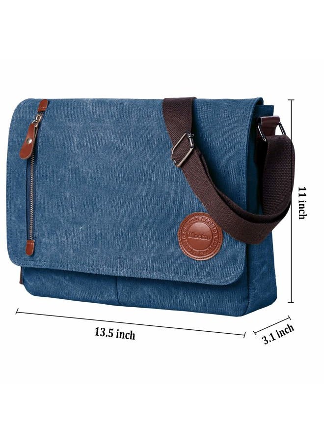 Mactso Vintage Canvas Satchel Messenger Bag for Men Women,Travel Shoulder bag 13.5" Laptop Bags Bookbag (Blue), Blue, 13.5 inch - Image 3