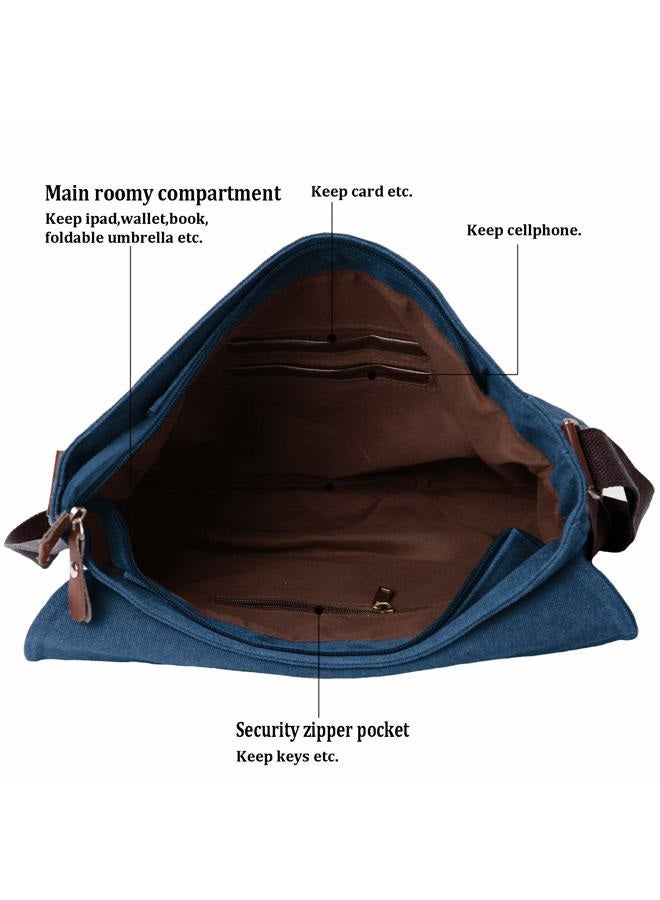 Mactso Vintage Canvas Satchel Messenger Bag for Men Women,Travel Shoulder bag 13.5" Laptop Bags Bookbag (Blue), Blue, 13.5 inch - Image 4