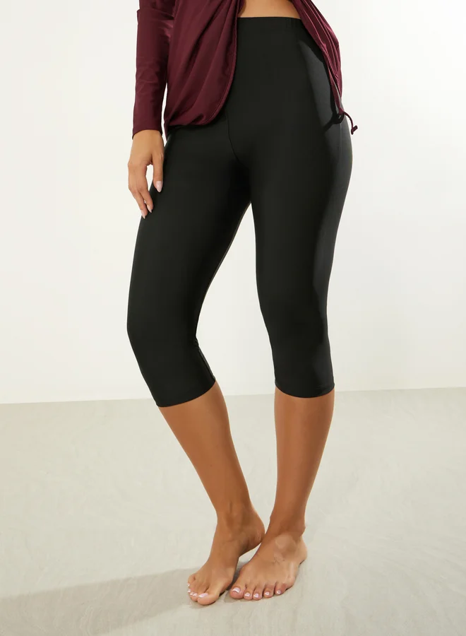 Styli Burgundy Pack of 2 - Long Sleeve Tunic Burkini with Half Zip and Capri Leggings Set for Women | Best Price UAE