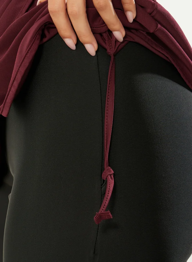 Styli Burgundy Pack of 2 - Long Sleeve Tunic Burkini with Half Zip and Capri Leggings Set for Women | Best Price UAE