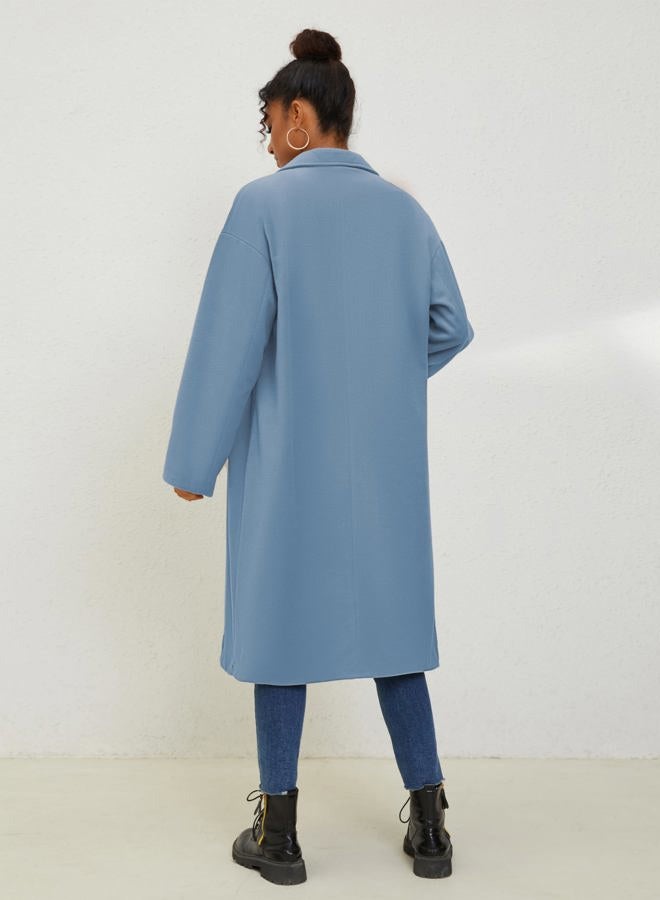 UANEO Women's Wool Blend Coat Oversized Double Breasted Long Trench Overcoat Winter, Blue, M - Image 5