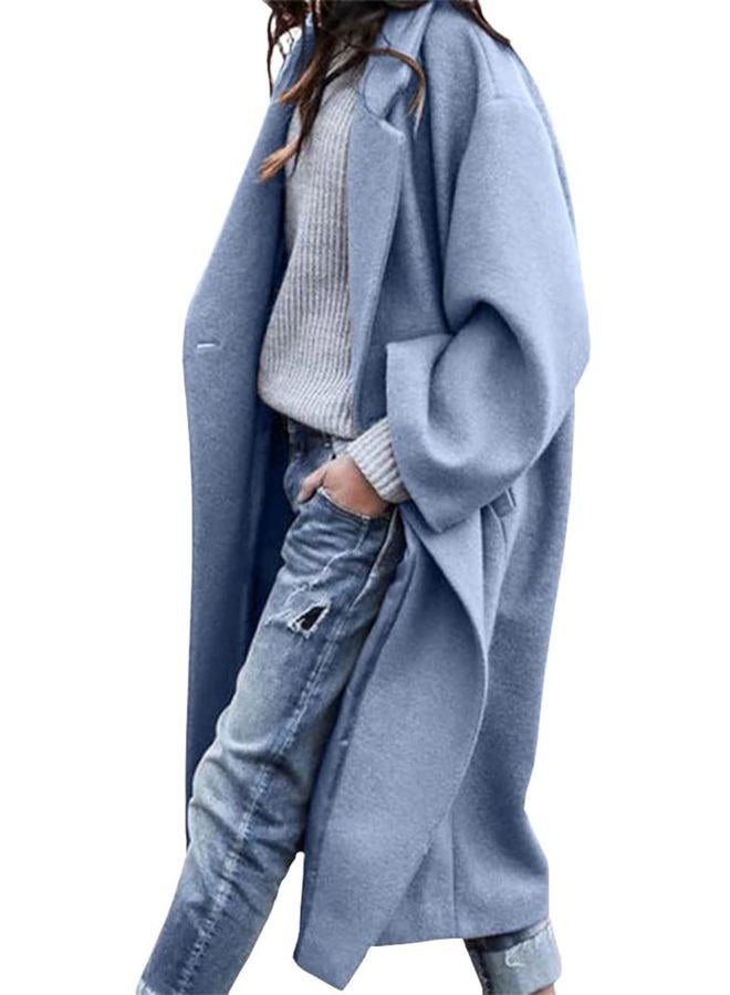 UANEO Women's Wool Blend Coat Oversized Double Breasted Long Trench Overcoat Winter, Blue, M - Image 1