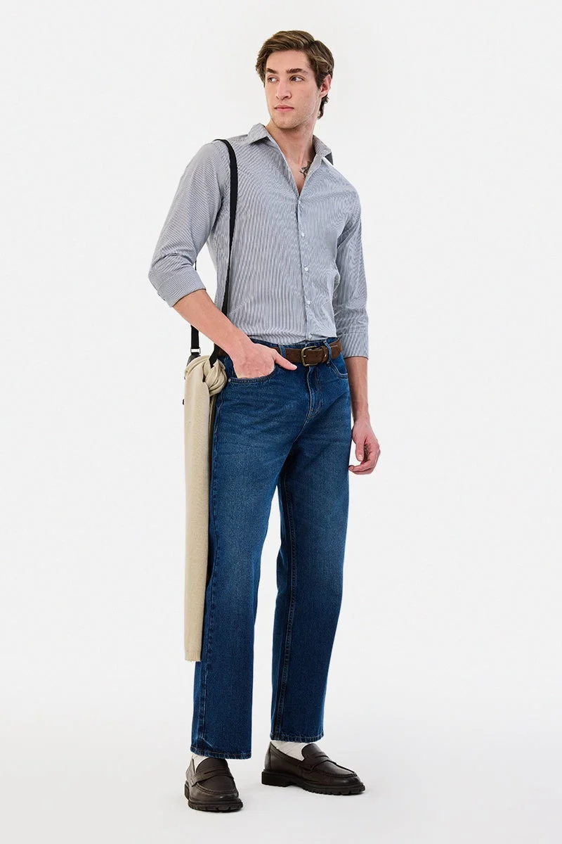 سنيتش Black Striped Long Sleeve Slim Fit Shirt