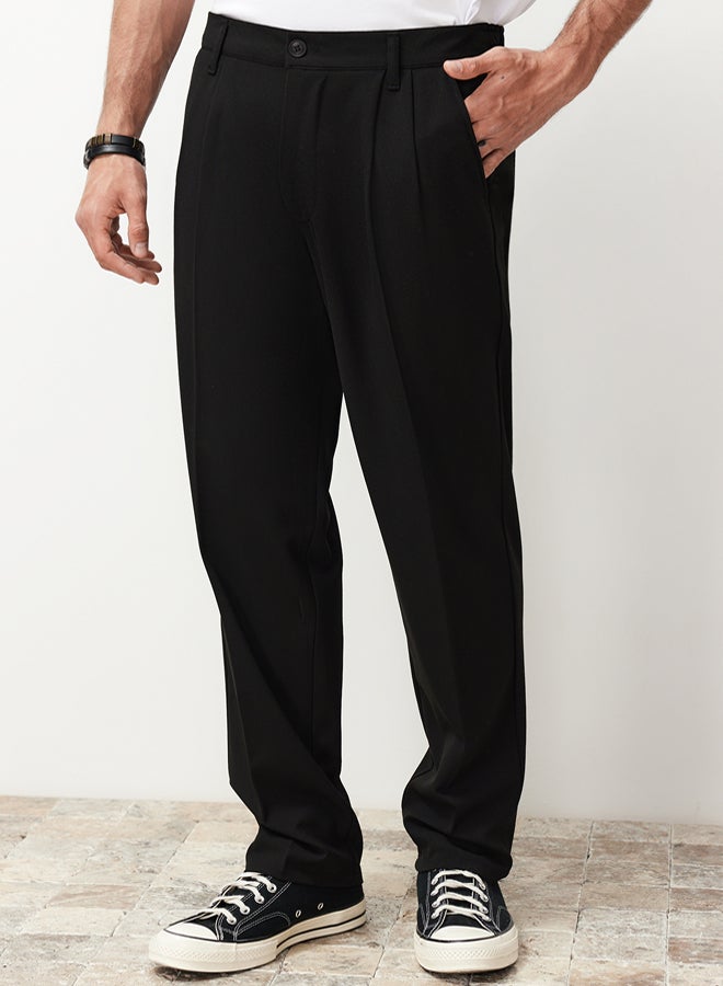 trendyol Black Pleated Classic Baggy Fit Fabric Trousers - Image 3