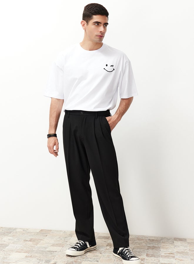 trendyol Black Pleated Classic Baggy Fit Fabric Trousers - Image 5