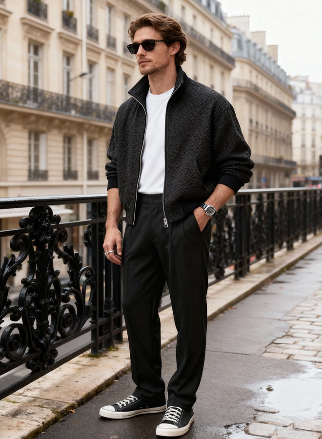trendyol Black Pleated Classic Baggy Fit Fabric Trousers - Image 1