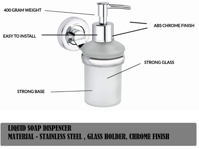 JAGGER JAG255 Wall Mounted Liquid Glass Soap Dispenser/Shampoo Conditioner Holder/Handwash Dispenser/for Wash Basin/Bathroom/Living Room/Hotel/Home/Office (Chrome Finish) - Image 3