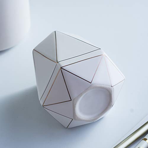 YOSCO Ceramic Desk Cute Pen Holder Stand Gold Line Pencil Cup Pot Desk Organizer Makeup Brush Holder (White) - Image 5