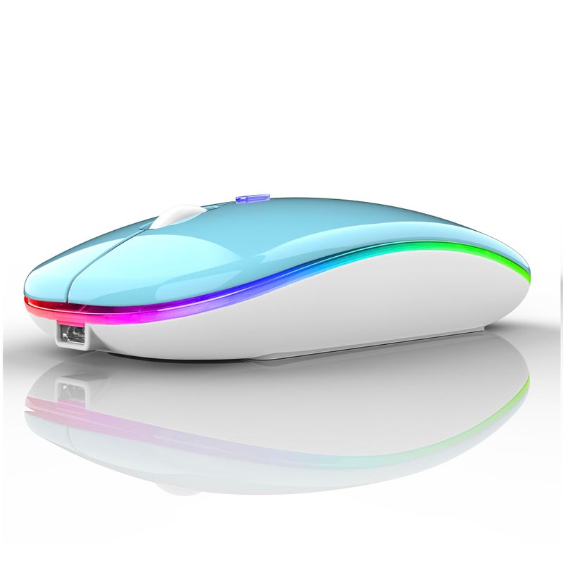 PEIBO Bluetooth Wireless Mouse for Laptop mac MacBook ipad MacBook air MacBook pro pc Desktop Computer Windows Chromebook Notebook (Blue White) - Image 1