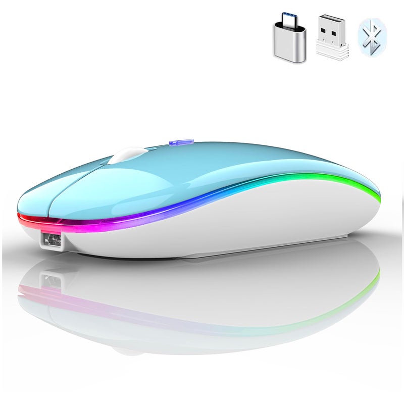 PEIBO Bluetooth Wireless Mouse for Laptop mac MacBook ipad MacBook air MacBook pro pc Desktop Computer Windows Chromebook Notebook (Blue White) - Image 2