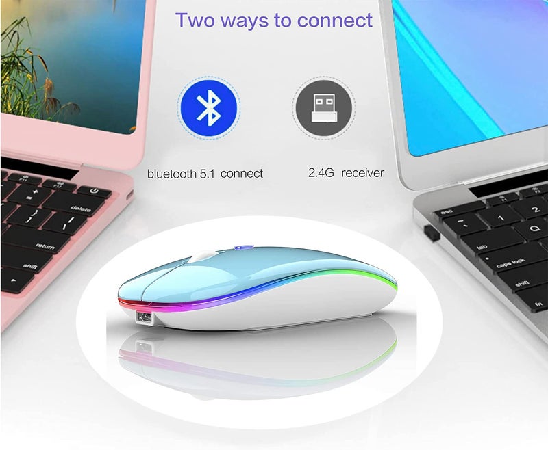 PEIBO Bluetooth Wireless Mouse for Laptop mac MacBook ipad MacBook air MacBook pro pc Desktop Computer Windows Chromebook Notebook (Blue White) - Image 3