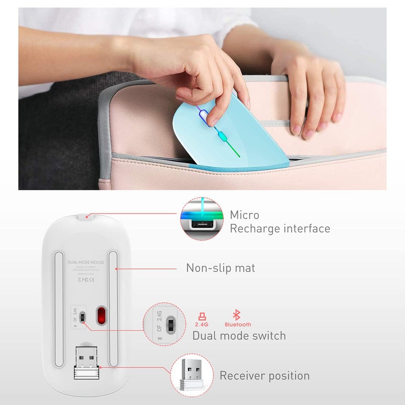 PEIBO Bluetooth Wireless Mouse for Laptop mac MacBook ipad MacBook air MacBook pro pc Desktop Computer Windows Chromebook Notebook (Blue White) - Image 4