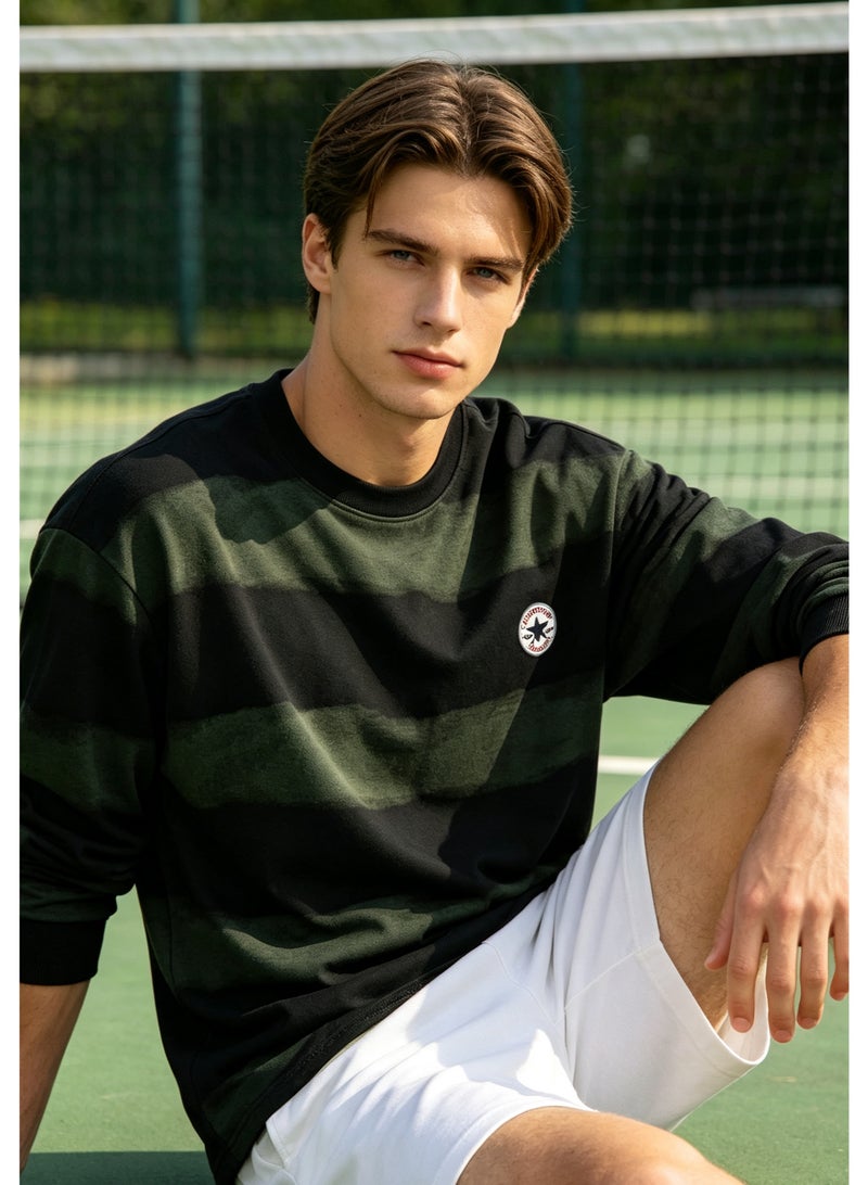 CONVERSE Men's and women's tie-dyed striped long-sleeved pullover tops - Image 1