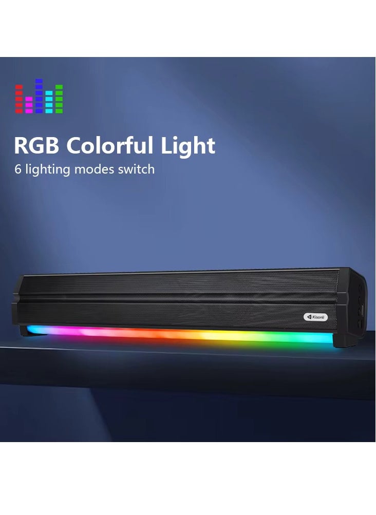Kisonli - LED-802 Bluetooth Soundbar Speaker - Wireless Stereo Sound 10W ( 5W*2 ) - RGB Lighting  - Input BT V5.3 , TF card , USB Playback - 1200mAh Battery (3 : 5 hours ) Chargeable DC-5V - Image 1