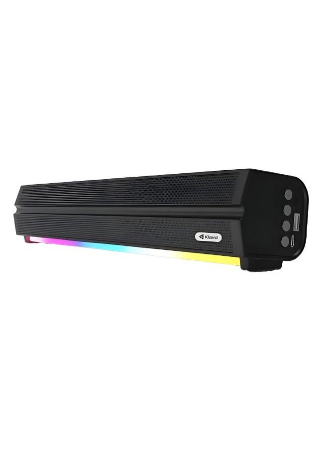 Kisonli - LED-802 Bluetooth Soundbar Speaker - Wireless Stereo Sound 10W ( 5W*2 ) - RGB Lighting  - Input BT V5.3 , TF card , USB Playback - 1200mAh Battery (3 : 5 hours ) Chargeable DC-5V - Image 1