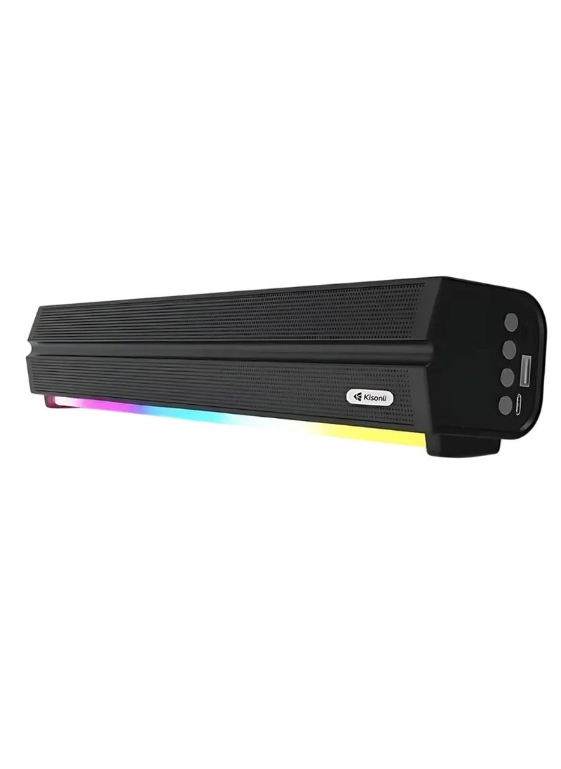 Kisonli - LED-802 Bluetooth Soundbar Speaker - Wireless Stereo Sound 10W ( 5W*2 ) - RGB Lighting  - Input BT V5.3 , TF card , USB Playback - 1200mAh Battery (3 : 5 hours ) Chargeable DC-5V - Image 1