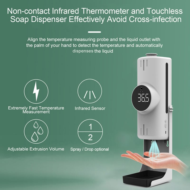 1000ml Wall Mounted Automatic Soap Dispenser 2-in-1 Touchless Hand Sanitizer Dispenser - Large LCD Screen Infrared Thermometer with High Temperature Alarm for Home Hotel School Office Use - Image 5