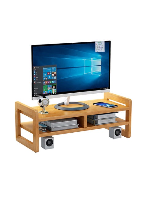 Wood Monitor Stand Riser with 2 Tiers Storage Space for PC Computer Laptop Printer
