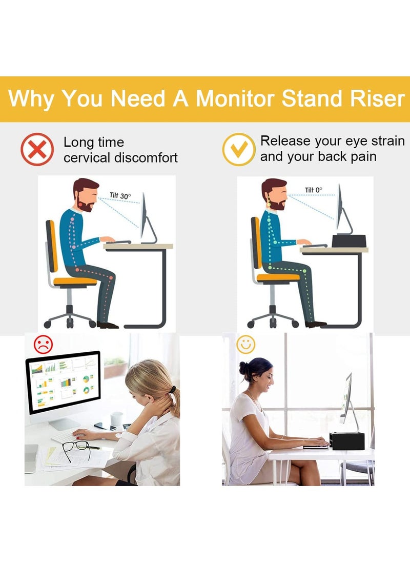 Wood Monitor Stand Riser with 2 Tiers Storage Space for PC Computer Laptop Printer