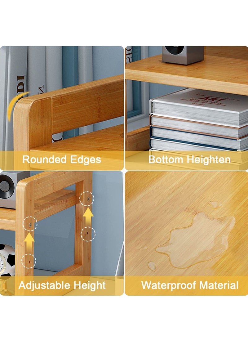 Wood Monitor Stand Riser with 2 Tiers Storage Space for PC Computer Laptop Printer