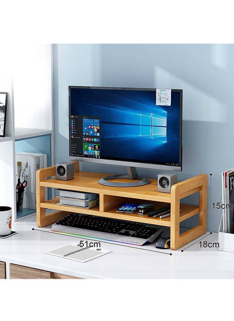 Wood Monitor Stand Riser with 2 Tiers Storage Space for PC Computer Laptop Printer