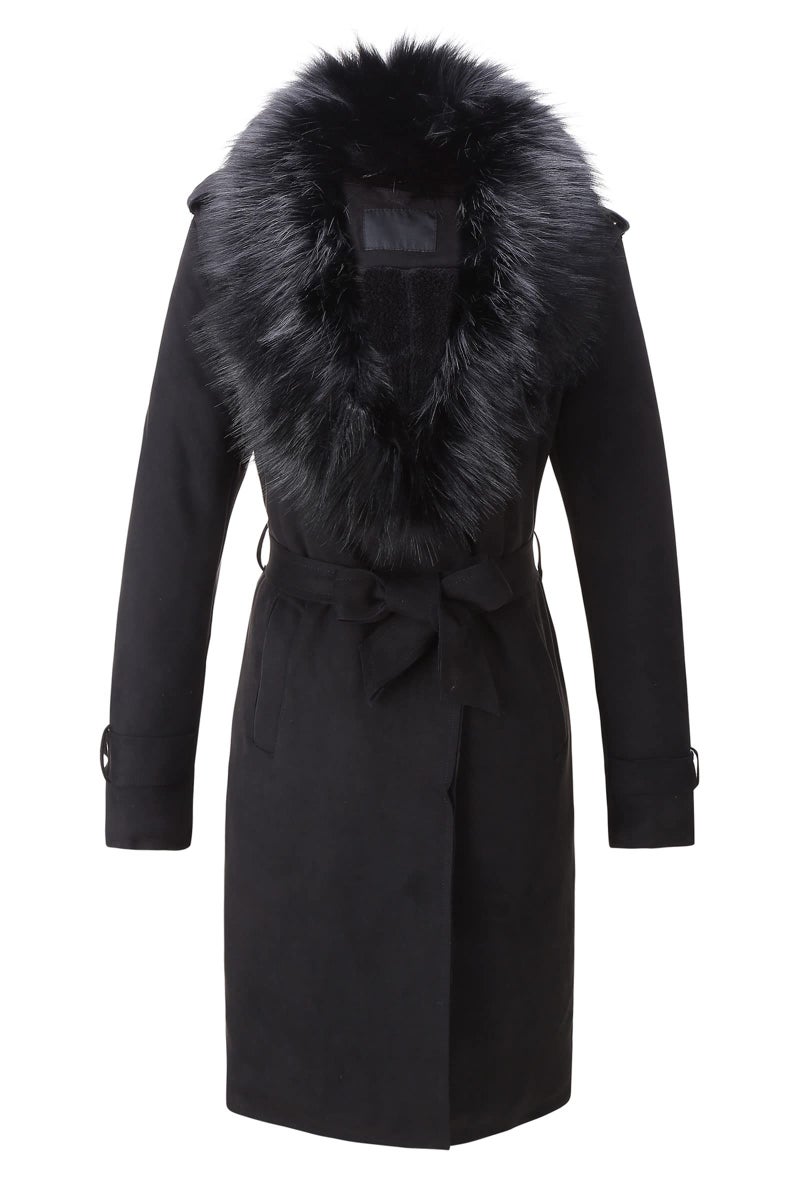 Bellivera Womens Faux Suede Leather Jacket Lapel Outwear Trench Dress Coat Leather FF20 Black S