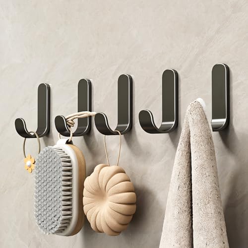 MIORAH Strong Adhesive Carbon Steel Wall Hook for Bathroom and Kitchen | Seamless Clothes Hanger Hook for Door and Wall Mounting | Reusable Behind-The-Door Holder – Black, Pack of 5 - Image 1