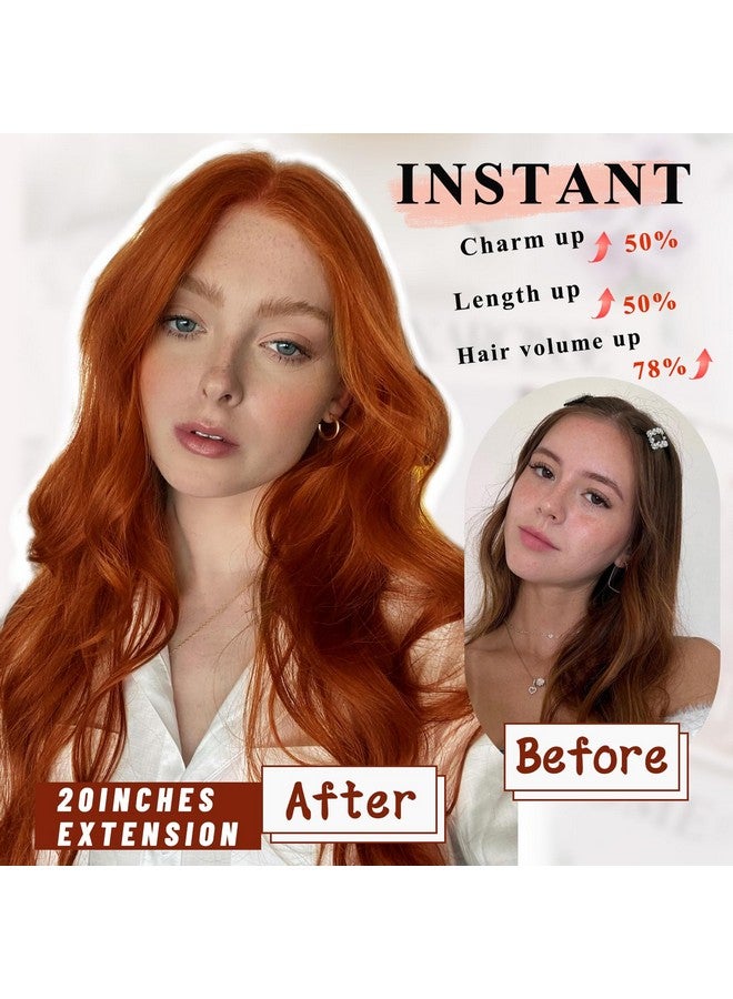NAYOO Clip In Long Wavy Hair Extensions For Women 4Pcs Copper Red Curly Synthetic Thick Hairpieces With Fiber Double Weft Hair Full Head（20 Inch, Copper Red） - Image 2