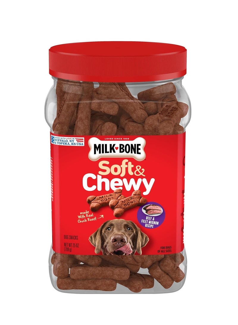 MILK-BONE Milk-Bone Soft & Chewy Dog Treats, Beef & Filet Mignon Recipe, 25 Ounce Made with Real Chuck Roast  - Image 1