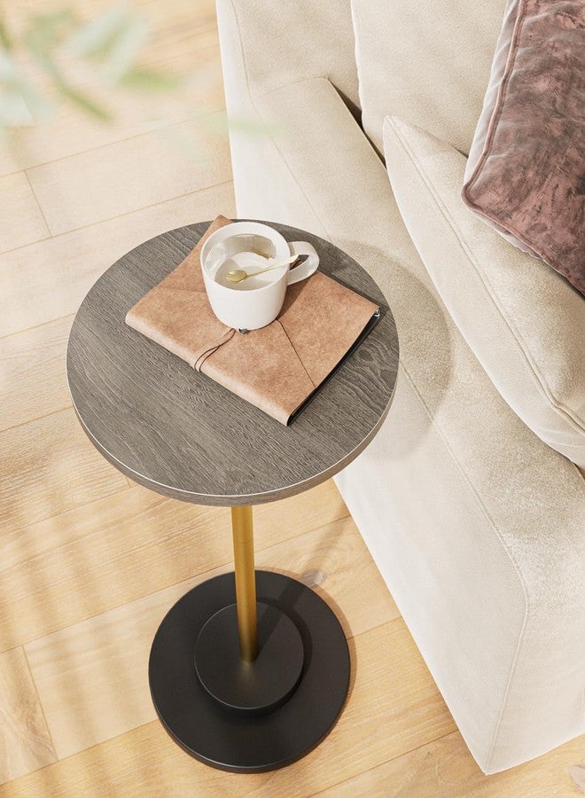 Masupu Drink Table, Round Side Table for Small Spaces, Pedestal Side Table, Small End Table with Metal Base, for Living Room, Bedroom, Bathroom, Grey - Image 1