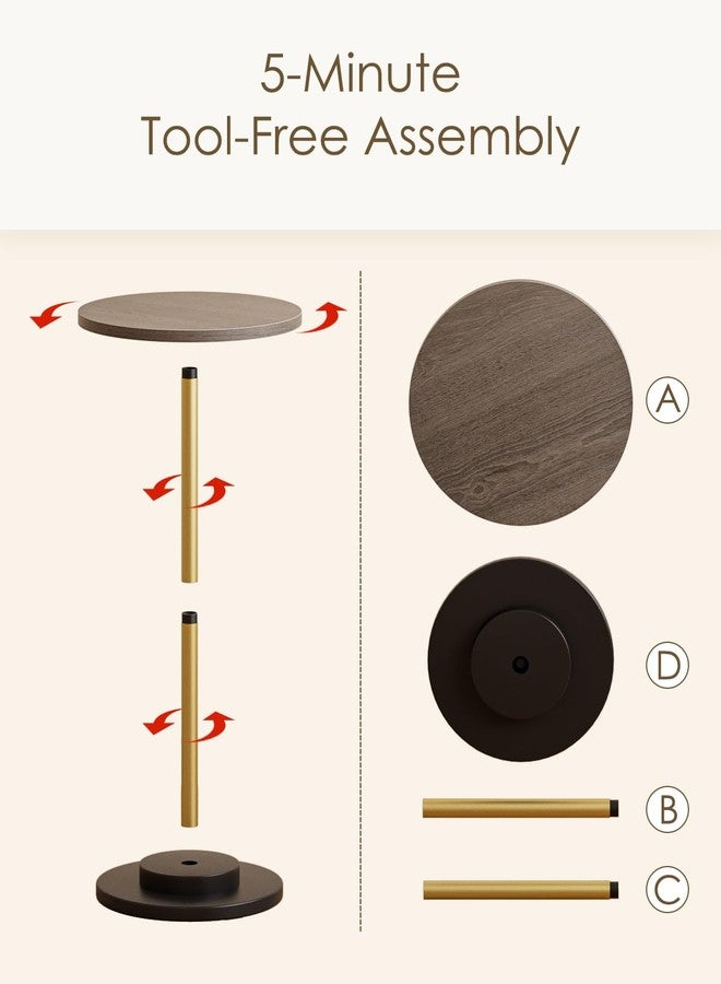 Masupu Drink Table, Round Side Table for Small Spaces, Pedestal Side Table, Small End Table with Metal Base, for Living Room, Bedroom, Bathroom, Grey - Image 5