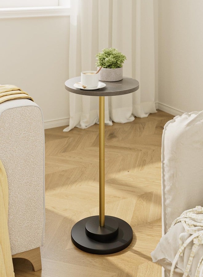 Masupu Drink Table, Round Side Table for Small Spaces, Pedestal Side Table, Small End Table with Metal Base, for Living Room, Bedroom, Bathroom, Grey - Image 3