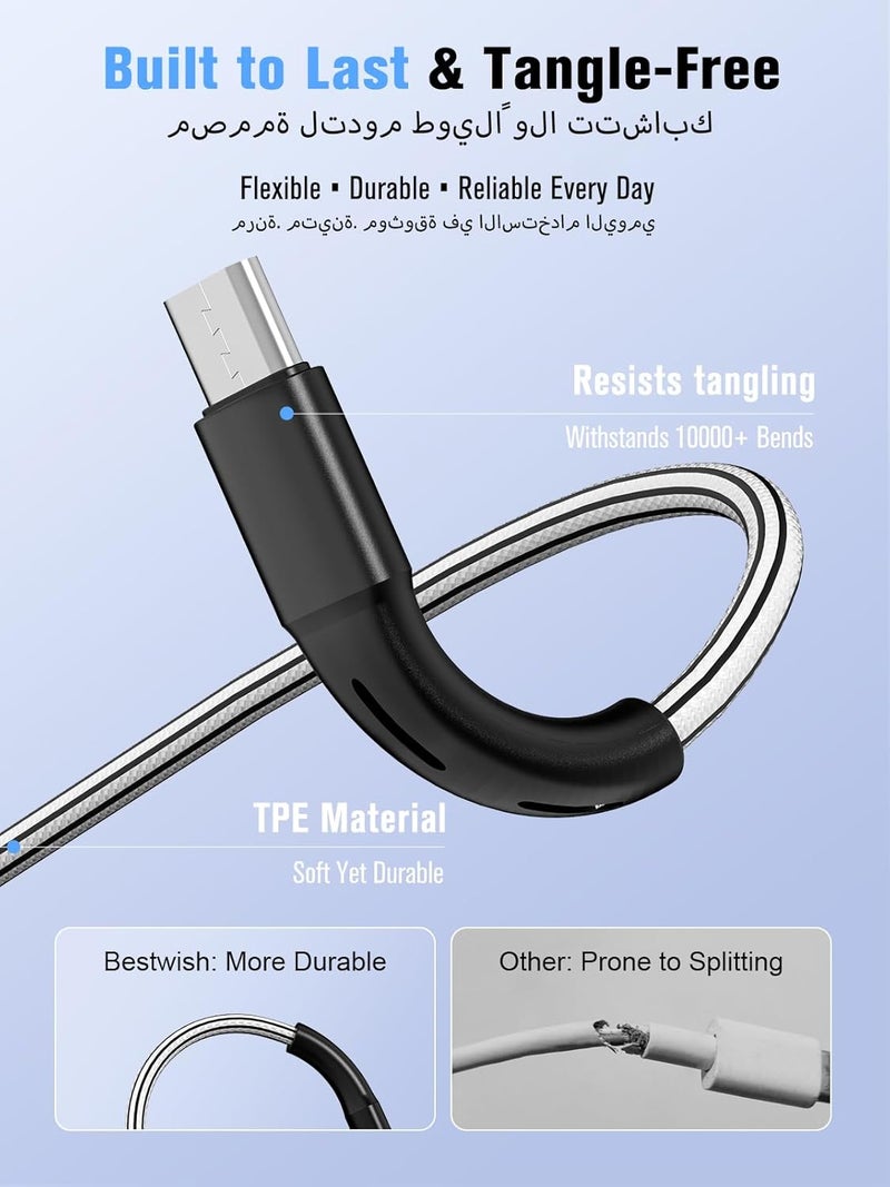 شيتيك كابل الصغير USB، عبوة من 3 قطع بطول 3 أمتار TPE، كابل شحن سريع صغير USB، كابل مزامنة بيانات متوافق مع أندرويد، هواوي، سامسونج، نوت 6 LG نيكسوس، لأجهزة آيفون من السلسلة 17-15 (Micro) - Image 5