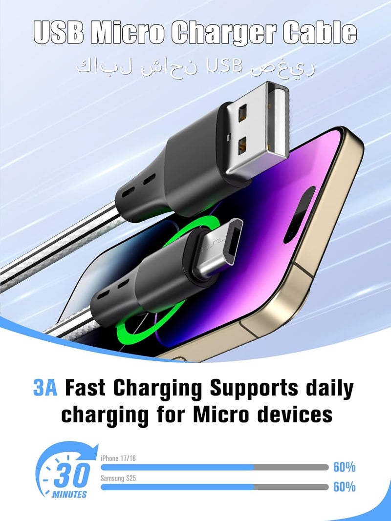 شيتيك كابل الصغير USB، عبوة من 3 قطع بطول 3 أمتار TPE، كابل شحن سريع صغير USB، كابل مزامنة بيانات متوافق مع أندرويد، هواوي، سامسونج، نوت 6 LG نيكسوس، لأجهزة آيفون من السلسلة 17-15 (Micro) - Image 2