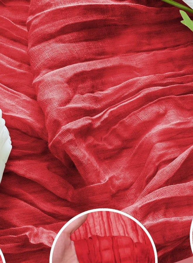 Table Runner Cheesecloth 10FT Red Boho Gauze Cheese Cloth Rustic Sheer Table Runners for Wedding Birthday Bridal Baby Shower Party Decoration - Image 3