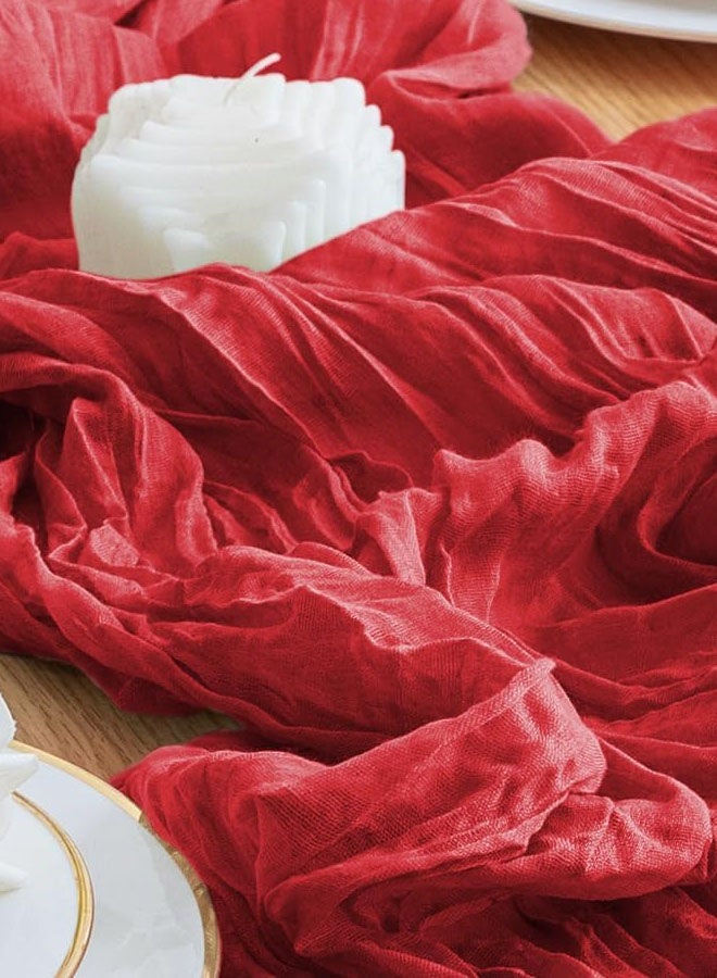 Table Runner Cheesecloth 10FT Red Boho Gauze Cheese Cloth Rustic Sheer Table Runners for Wedding Birthday Bridal Baby Shower Party Decoration - Image 4