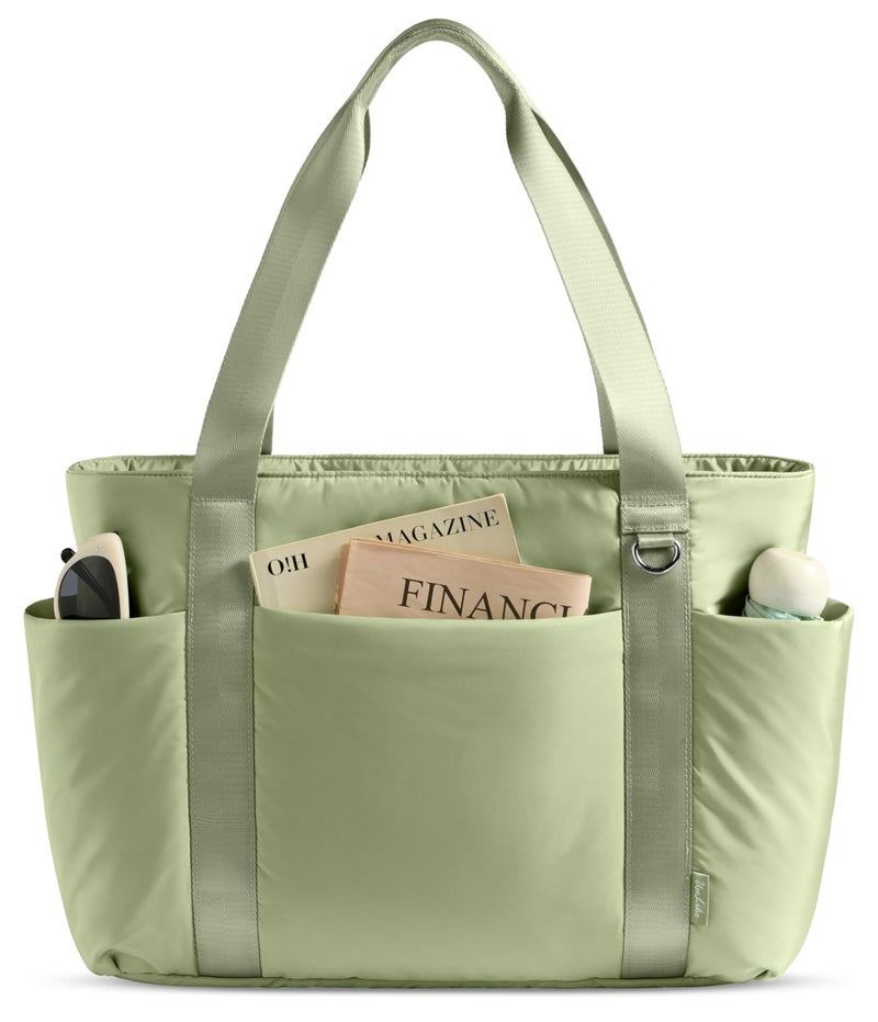 Uselike Puffer Tote Bag for Women with Zipper, Lightweight Work Bags for Women, Shoulder Bag with Compartments for Travel (Sage Green) - Image 1