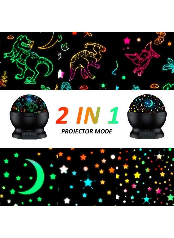 KISSUN Dinosaur Toys for 3-5-7 Year Old Boys Gifts,2 in 1 Night Light with Projector&360° Rotation,Boy Toys for 2-14 Year Olds Kids Birthday Xmas Easter Gifts Toys Nursery Children Room Decor (Black) - Image 3