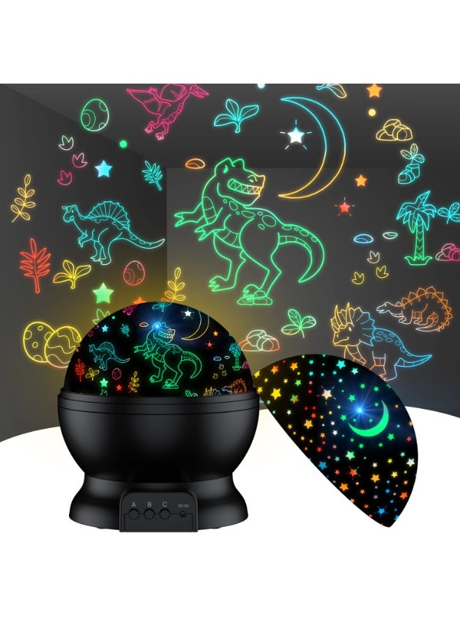 KISSUN Dinosaur Toys for 3-5-7 Year Old Boys Gifts,2 in 1 Night Light with Projector&360° Rotation,Boy Toys for 2-14 Year Olds Kids Birthday Xmas Easter Gifts Toys Nursery Children Room Decor (Black) - Image 1