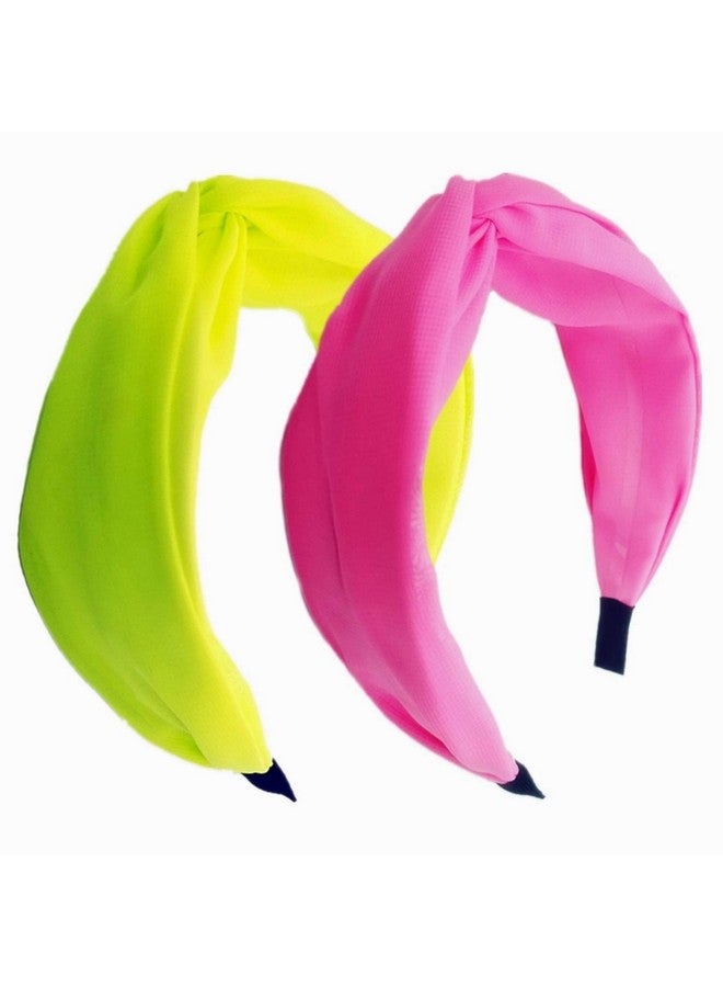 hodooly Odooly 2 Pieces Knotted Headbands Fluorescent Turban Hairband Wide Hair Hoops For Women And Girls Hair Accessories - Image 1