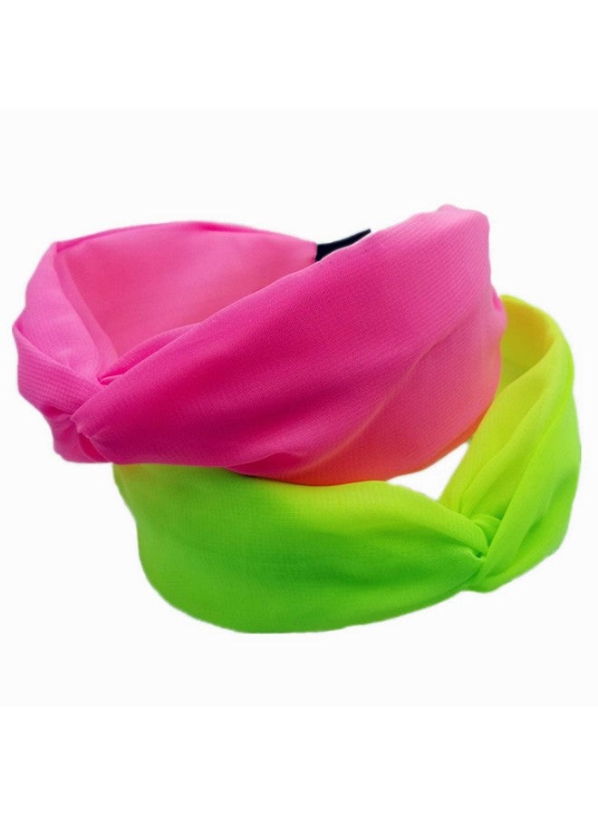 hodooly Odooly 2 Pieces Knotted Headbands Fluorescent Turban Hairband Wide Hair Hoops For Women And Girls Hair Accessories - Image 4