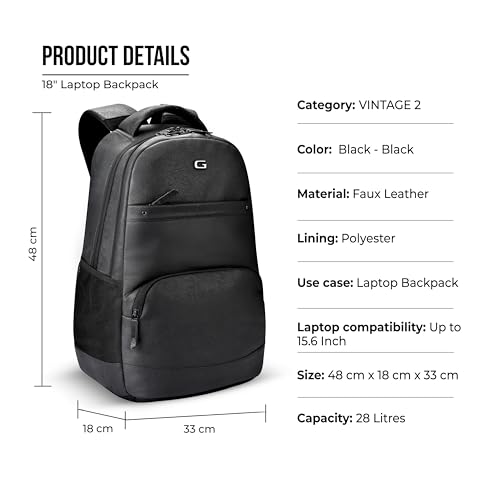 Gear Vintage2 Anti Theft Faux Leather 28 Ltrs Black Laptop Backpack (LBPVG2LTH0101) - Image 2