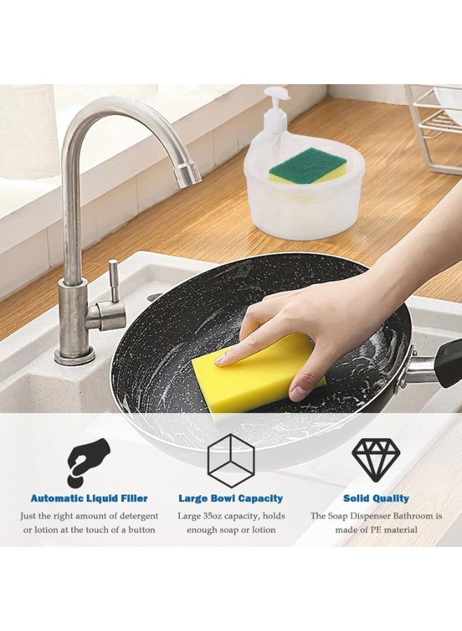 PTTIMFFM 2-in-1 Kitchen Soap Dispenser with Sponge Holder, Easy-Press Dishwashing Pump, 1000ml Large Capacity, Includes 5 Double-Sided Cleaning Sponges - Image 2